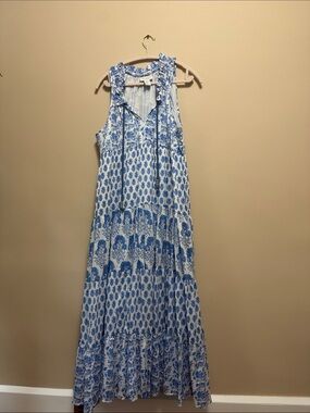 Calypso St. Barth Blue and White Sleeveless Floral Maxi Dress